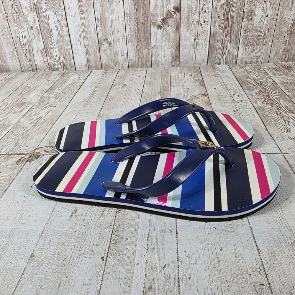 Kate Spade New York Striped Flip Flop Sandals Navy Pink Blue Women Size S 5-6